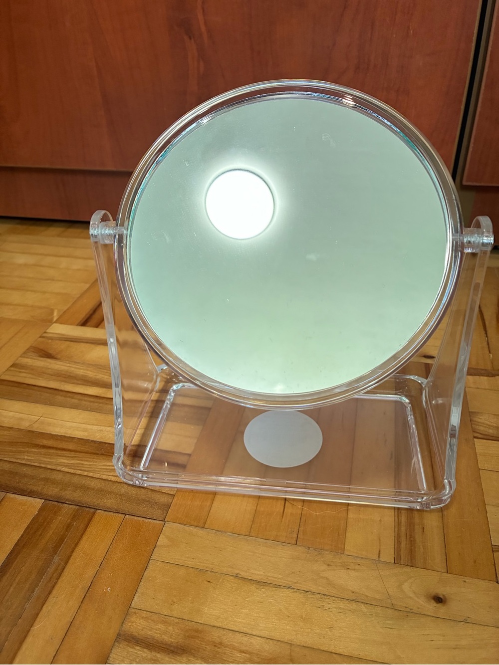 Clear Acrylic Round Vanity Mirror - White Mirror Surface